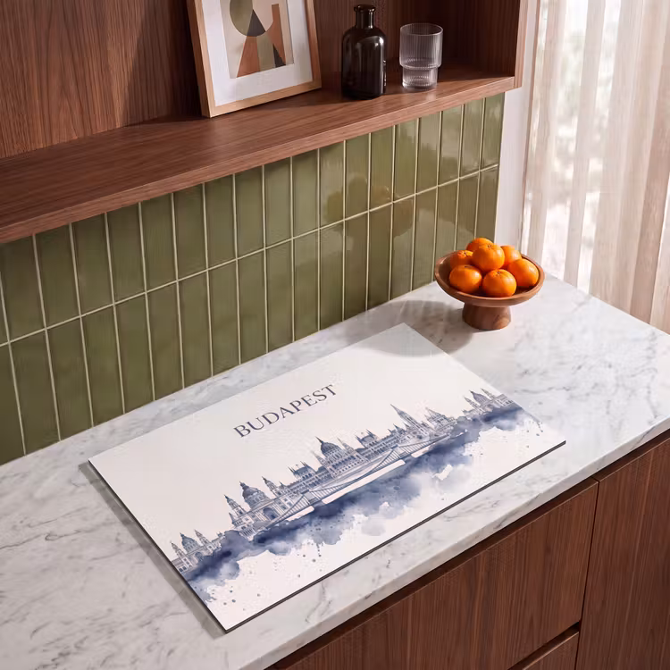 Boedapest - Skyline - Architectuur - Aquarel - Blauw Inductie beschermer vinyl 3mm klein -sfeer8