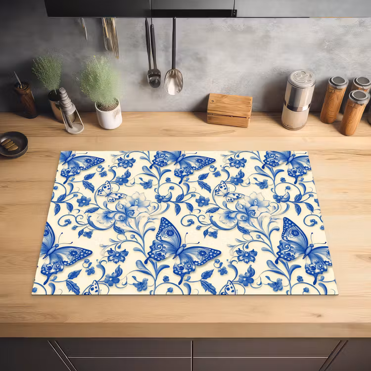 Vlinders - Bloemen - Blauw - Botanisch Inductie beschermer vinyl 3mm klein 276 -sfeer5