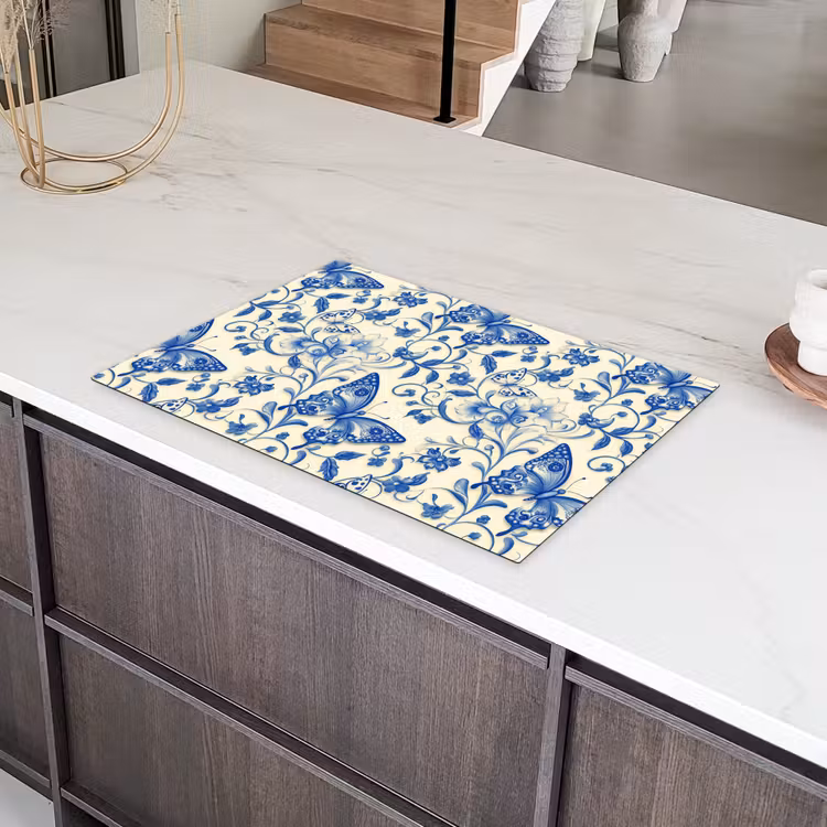 Vlinders - Bloemen - Blauw - Botanisch Inductie beschermer vinyl 3mm klein 276 -sfeer8