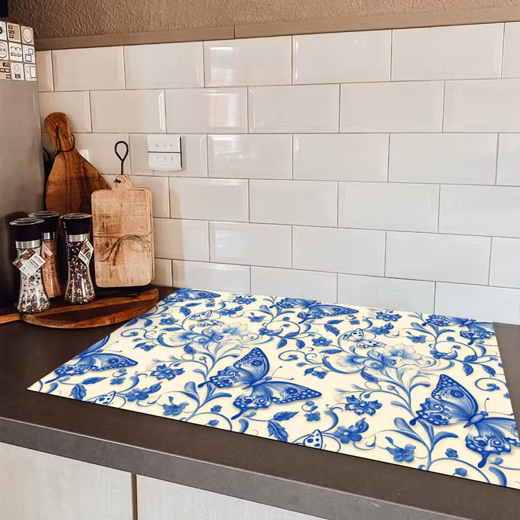 Vlinders - Bloemen - Blauw - Botanisch Inductie beschermer vinyl 3mm klein 276 -sfeer3