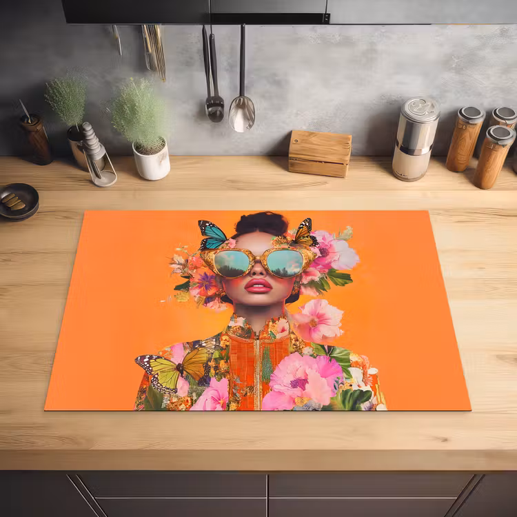 Vlinders - Vrouw - Zonnebril - Kleurrijk Inductie beschermer vinyl 3mm klein -sfeer5