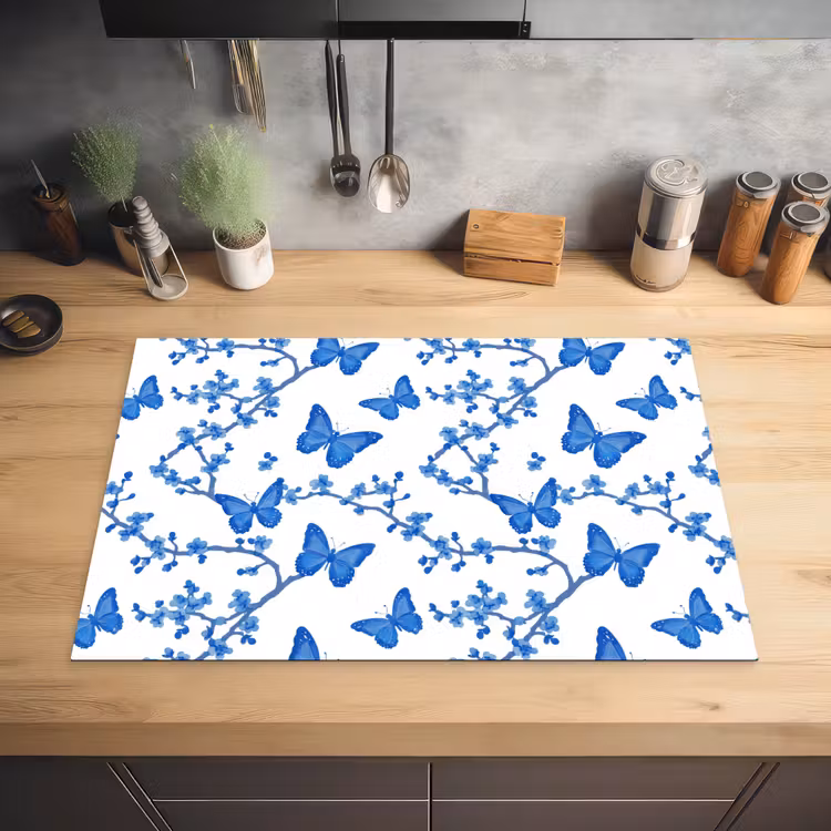 Vlinder - Bloemen - Blauw Inductie beschermer vinyl 3mm klein 276 -sfeer5