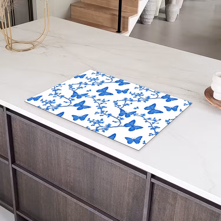 Vlinder - Bloemen - Blauw Inductie beschermer vinyl 3mm klein 276 -sfeer8