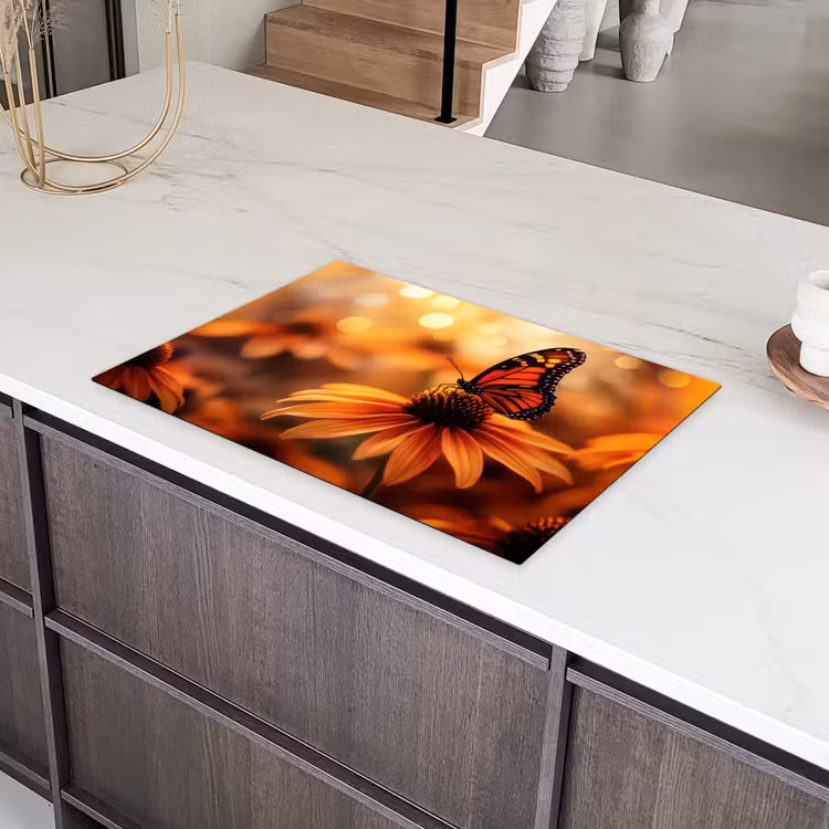 Vlinder - Bloemen - Oranje Inductie beschermer vinyl 3mm klein -sfeer8