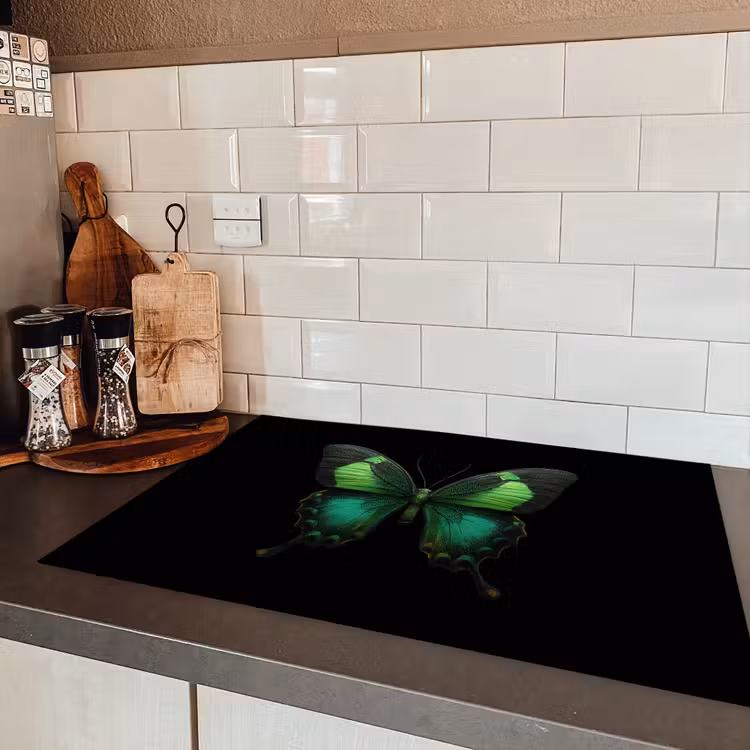 Vlinder - Groen - Opvallend Inductie beschermer vinyl 3mm klein -sfeer3