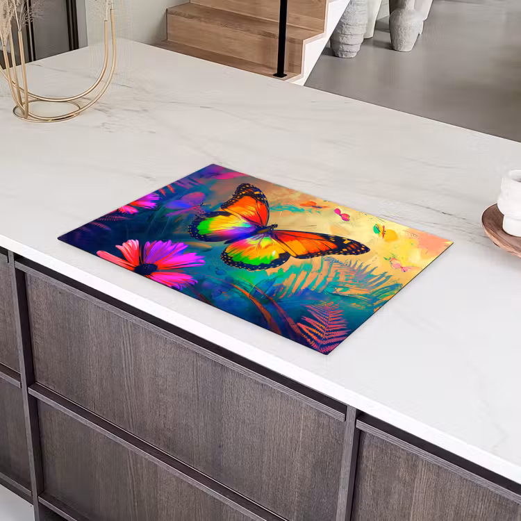 Vlinder - Planten - Kleurrijk - Roze - Bloemen Inductie beschermer vinyl 3mm klein -sfeer8