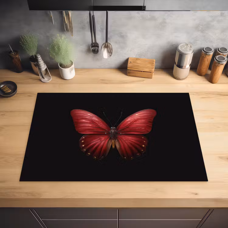 Vlinder - Rood - Minimalistisch Inductie beschermer vinyl 3mm klein -sfeer5