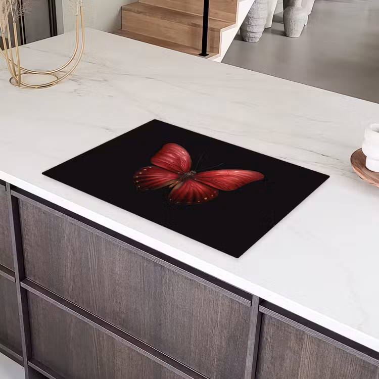 Vlinder - Rood - Minimalistisch Inductie beschermer vinyl 3mm klein -sfeer8
