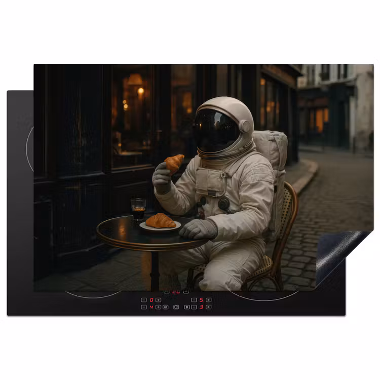 Café - Croissant - Koffie - Astronaut Inductie beschermer vinyl 3mm klein -3d
