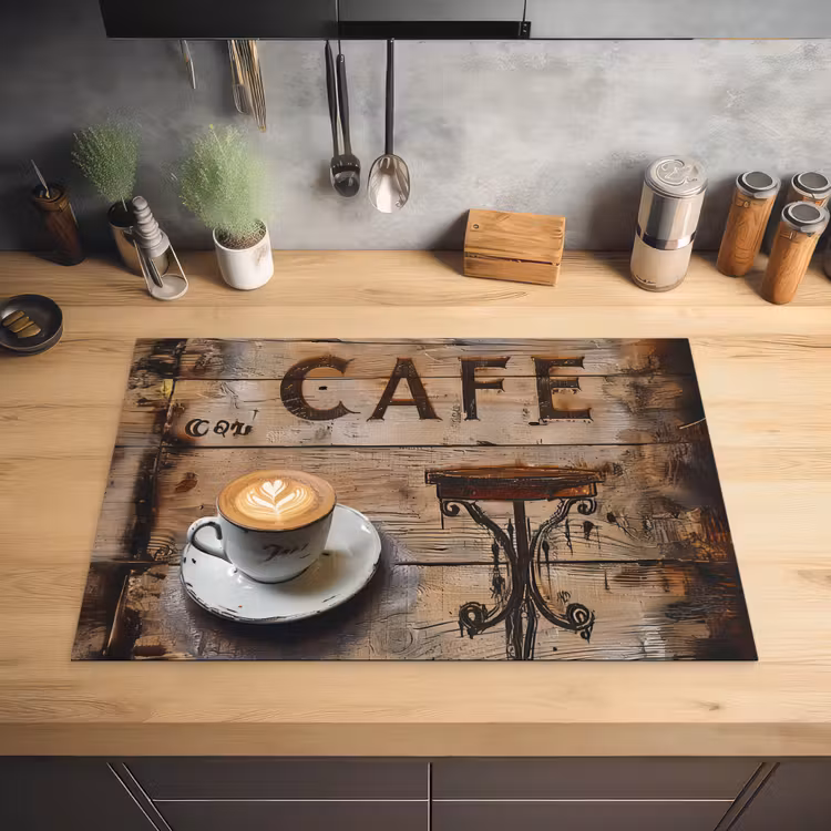 Cafe - Hout - Koffie - Planken Inductie beschermer vinyl 3mm klein -sfeer5