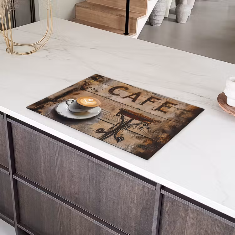 Cafe - Hout - Koffie - Planken Inductie beschermer vinyl 3mm klein -sfeer8