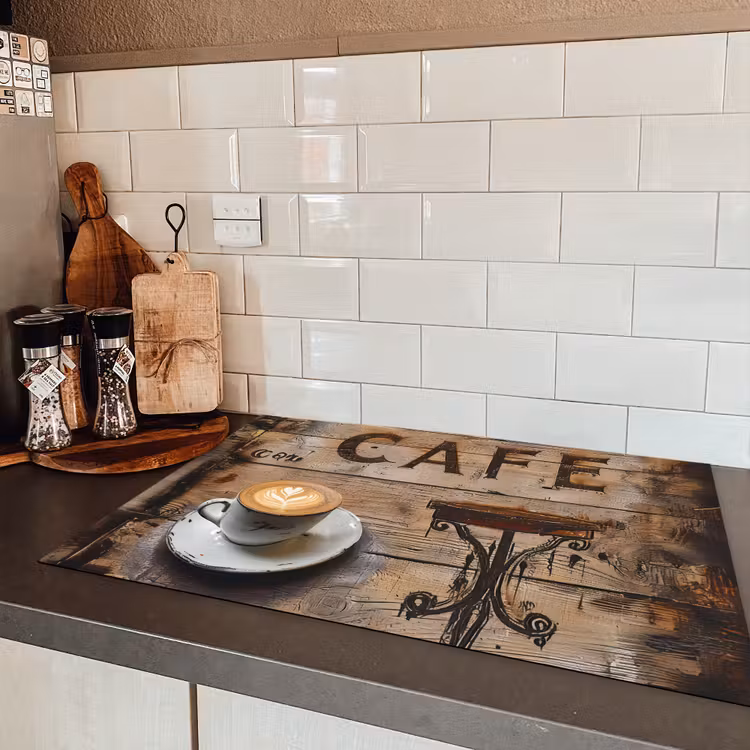 Cafe - Hout - Koffie - Planken Inductie beschermer vinyl 3mm klein -sfeer3