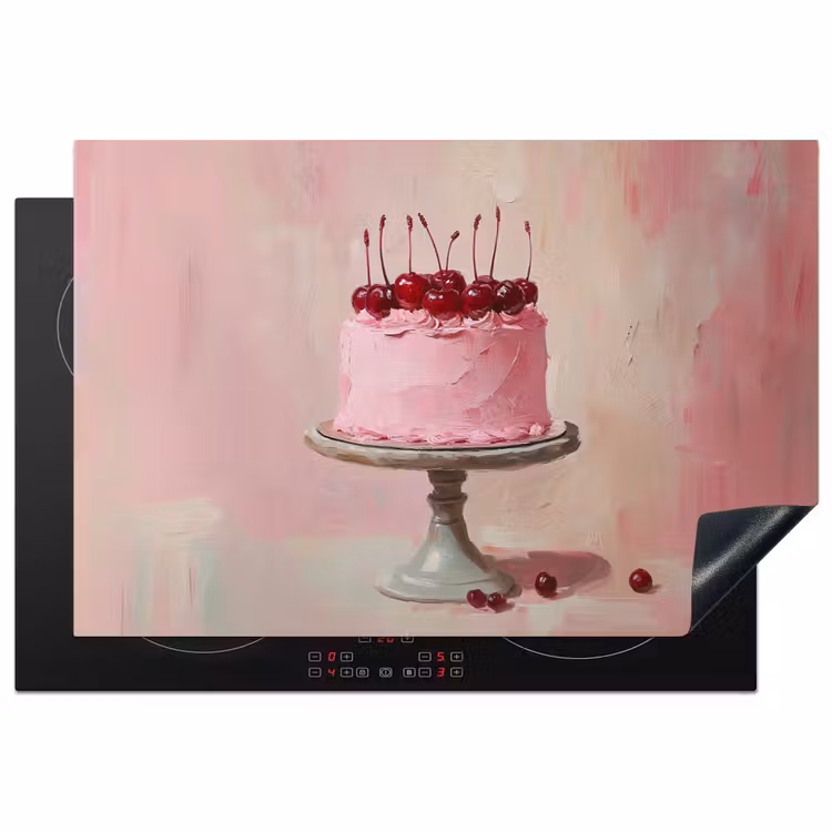Taart - Pink - Cherry Inductie beschermer vinyl 3mm klein -3d