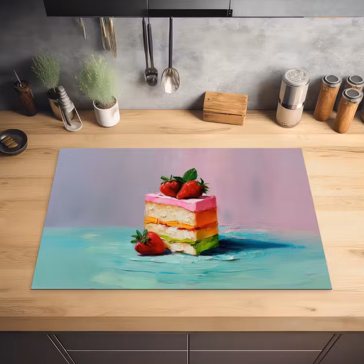 Taartje - Aardbeien - Glazuur - Kleurrijk Inductie beschermer vinyl 3mm klein -sfeer5