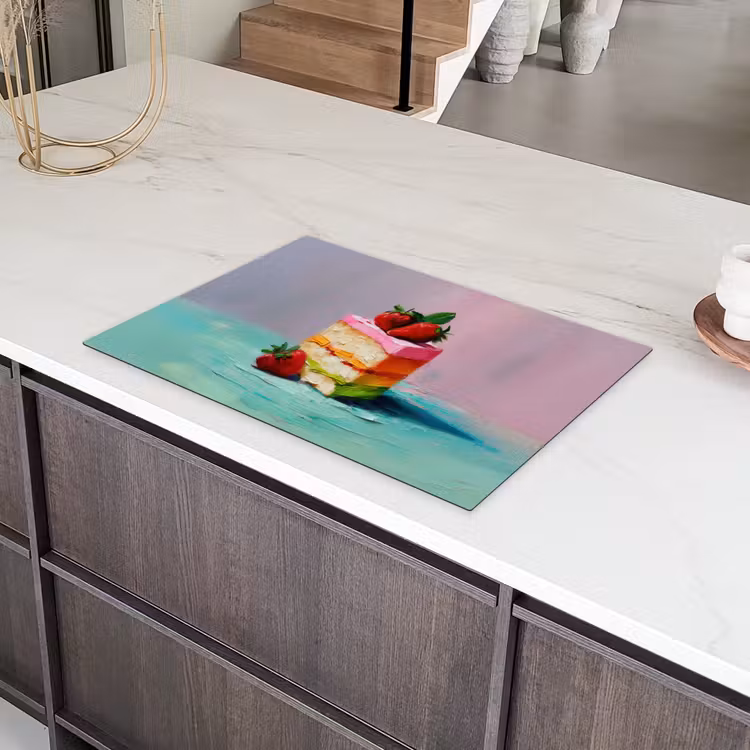 Taartje - Aardbeien - Glazuur - Kleurrijk Inductie beschermer vinyl 3mm klein -sfeer8