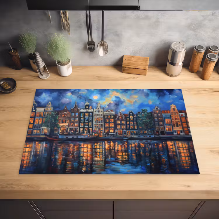 Grachten Amsterdam - Huizen - Stad - Kleurrijk Inductie beschermer vinyl 3mm klein -sfeer5