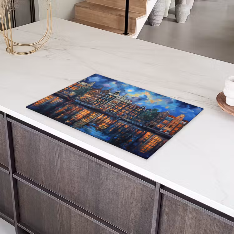Grachten Amsterdam - Huizen - Stad - Kleurrijk Inductie beschermer vinyl 3mm klein -sfeer8