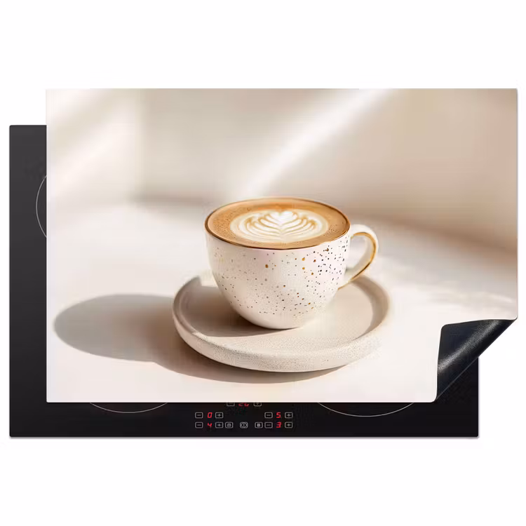 Cappuccino - Schuim - Schotel - Beige Inductie beschermer vinyl 3mm klein -3d