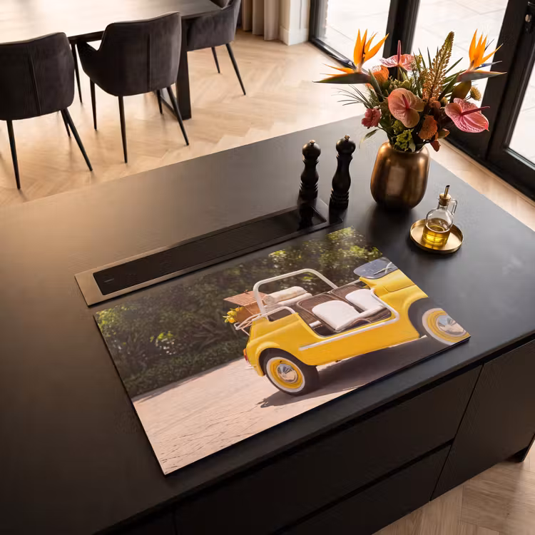 Auto - Picknick - Zomer - Geel Inductie beschermer vinyl 3mm klein -sfeer5