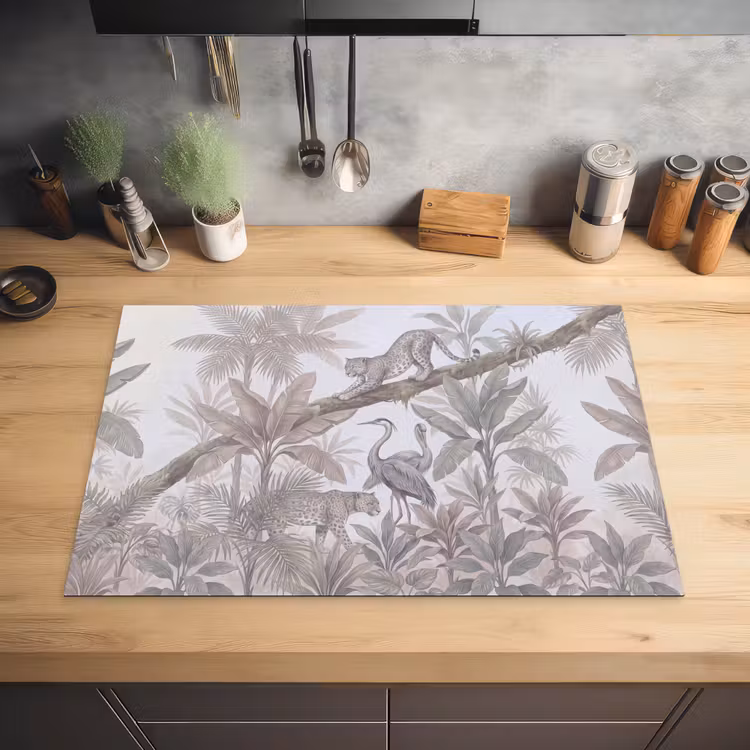 Kat - Vogel - Jungle - Illustratie - Dieren Inductie beschermer vinyl 3mm klein -sfeer5