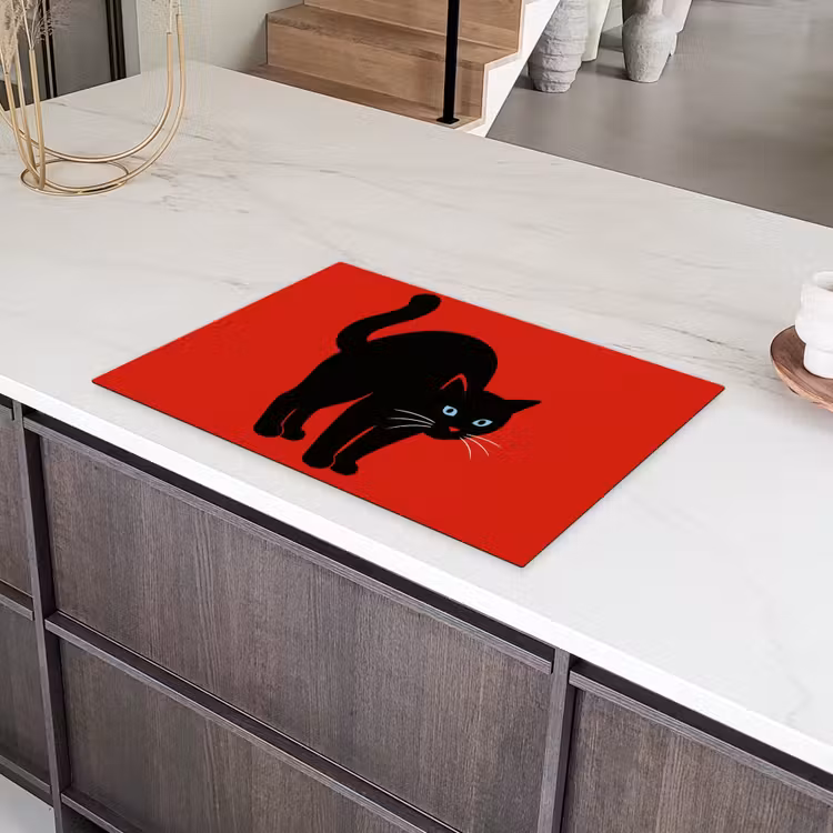 Kat - Zwart - Staart Inductie beschermer vinyl 3mm klein -sfeer8