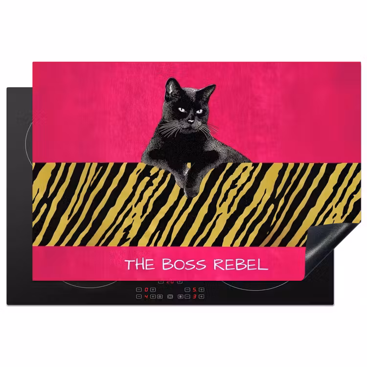 Kat - Baas - Roze - Tijgerprint Inductie beschermer vinyl 3mm klein -3d