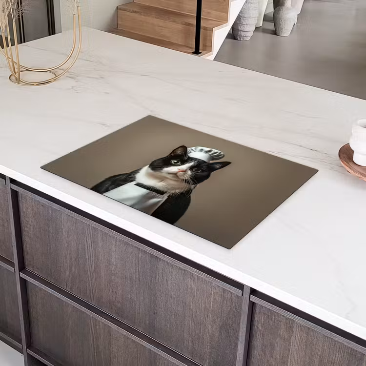 Kat - Kokskleding - Zwart - Wit Inductie beschermer vinyl 3mm klein -sfeer8