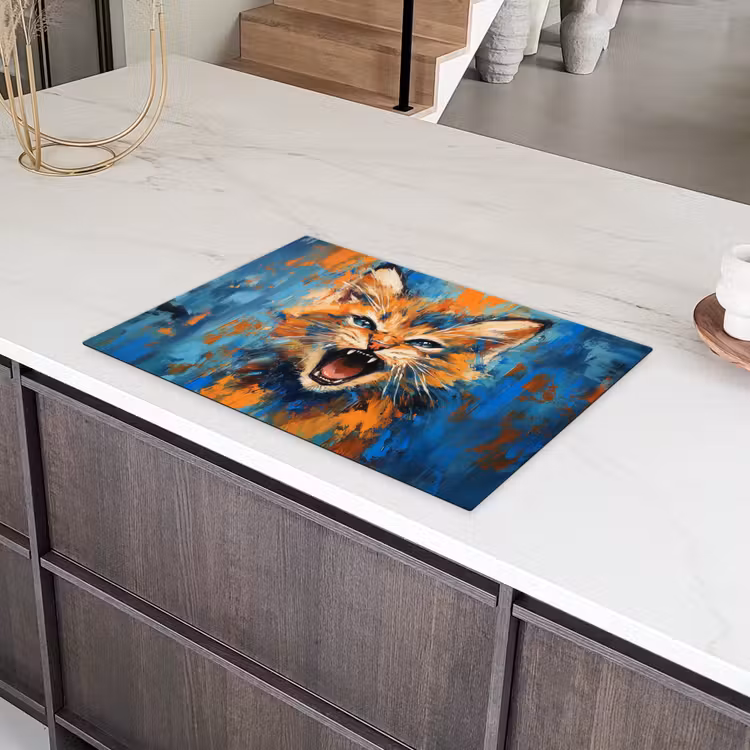 Kat - Kleurrijk - Oranje - Blauw Inductie beschermer vinyl 3mm klein -sfeer8