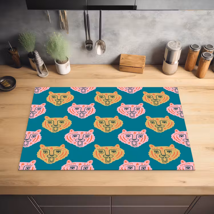 Kattengezichten - Sterren - Turquoise Inductie beschermer vinyl 3mm klein 276 -sfeer5