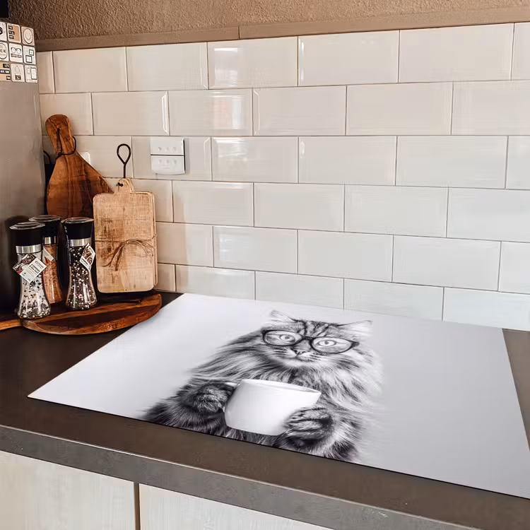 Kat - Bril - Mok - Pluizig Inductie beschermer vinyl 3mm klein -sfeer3