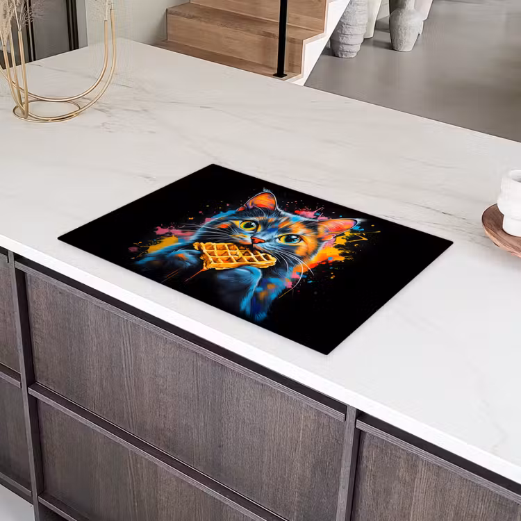 Kat - Graffiti - Kleurrijk - Wafel - Eten Inductie beschermer vinyl 3mm klein -sfeer8