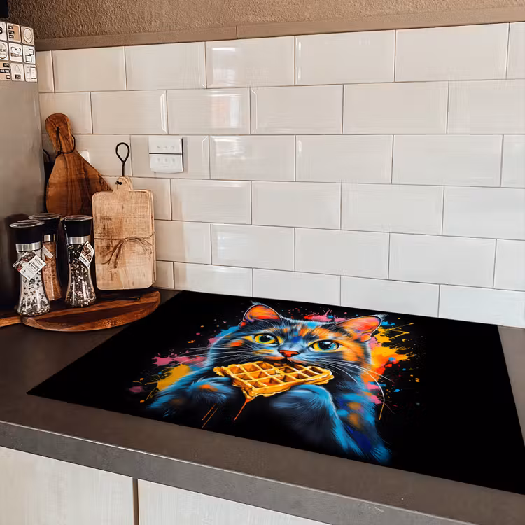 Kat - Graffiti - Kleurrijk - Wafel - Eten Inductie beschermer vinyl 3mm klein -sfeer3