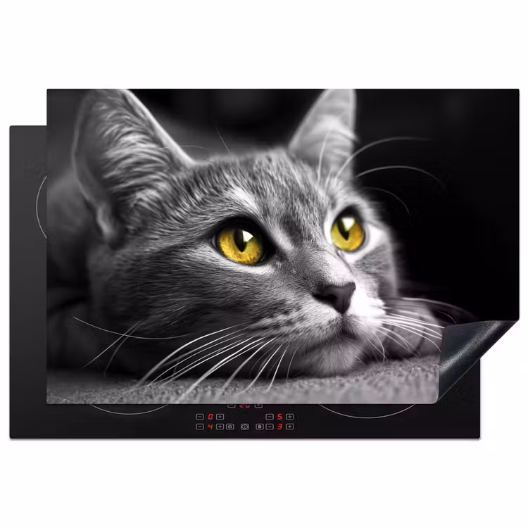 Kat - Grijs - Dieren - Poes Inductie beschermer vinyl 3mm klein -3d
