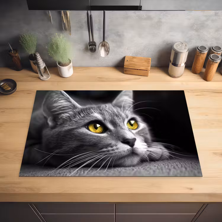 Kat - Grijs - Dieren - Poes Inductie beschermer vinyl 3mm klein -sfeer5