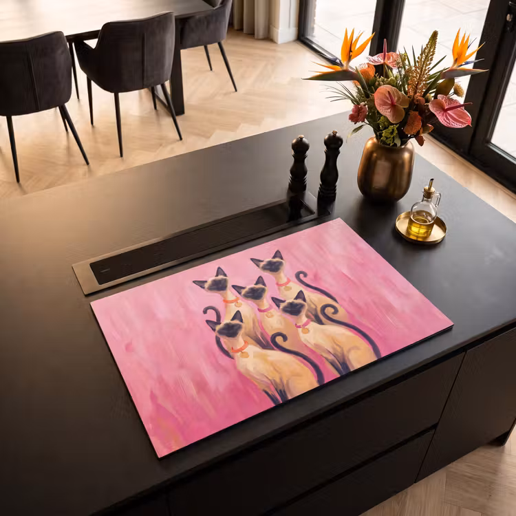 Kat - Groep - Dieren - Modern - Roze Inductie beschermer vinyl 3mm klein -sfeer5