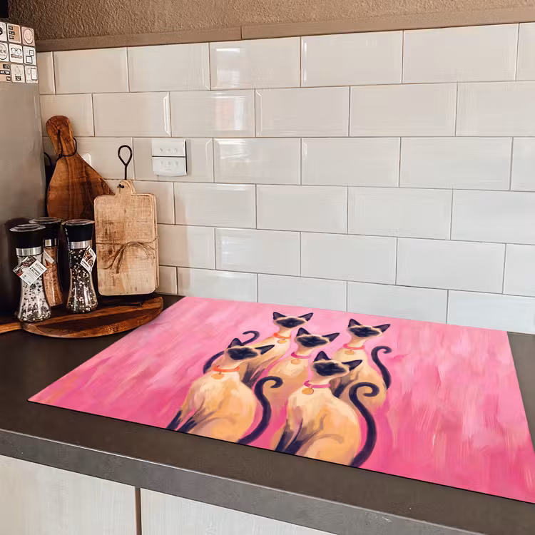 Kat - Groep - Dieren - Modern - Roze Inductie beschermer vinyl 3mm klein -sfeer3