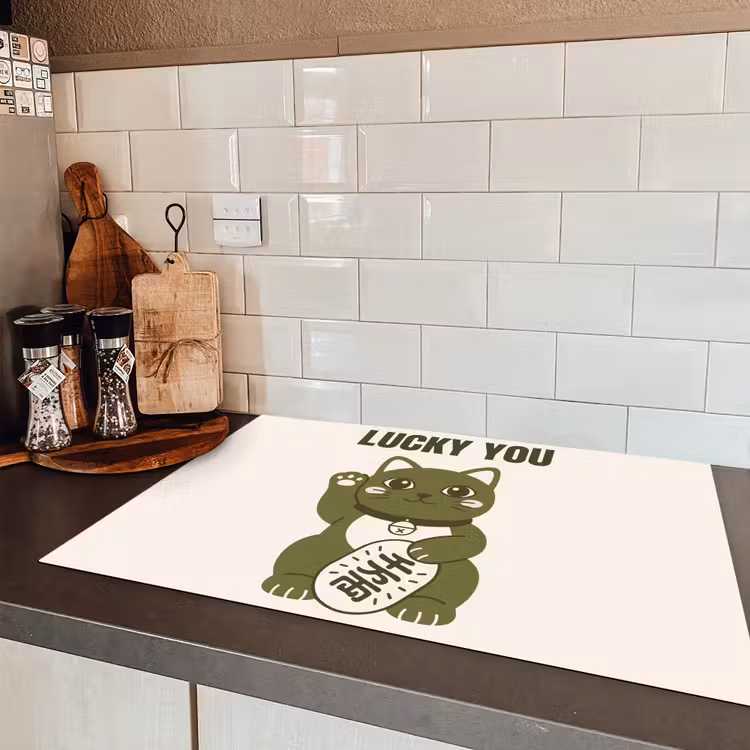 Kat - Geluk - Dieren - Modern - Groen Inductie beschermer vinyl 3mm klein -sfeer3