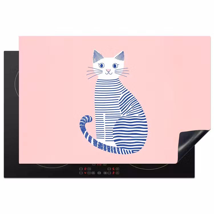 Kat - Illustratie - Minimalistisch - Roze Inductie beschermer vinyl 3mm klein -3d