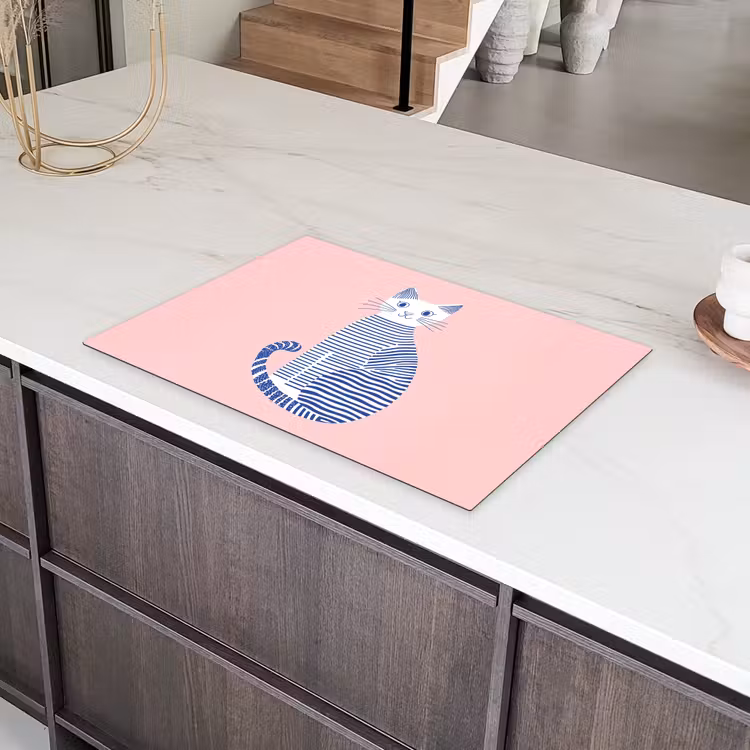Kat - Illustratie - Minimalistisch - Roze Inductie beschermer vinyl 3mm klein -sfeer8