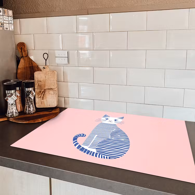 Kat - Illustratie - Minimalistisch - Roze Inductie beschermer vinyl 3mm klein -sfeer3