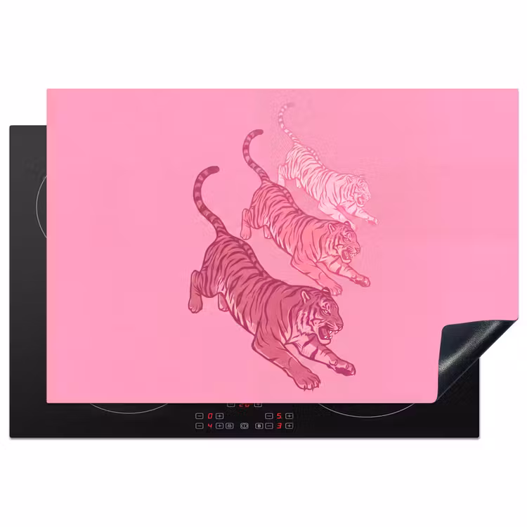 Kat - Springend - Dieren - Roze - Modern Inductie beschermer vinyl 3mm klein -3d
