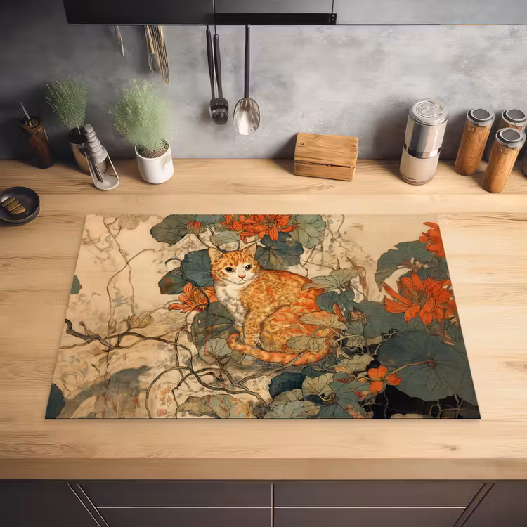 Kat - Sierlijk - Bloemen Inductie beschermer vinyl 3mm klein -sfeer5