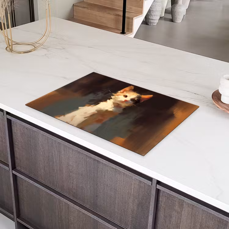 Kat - Geschilderd - Artistiek - Wit Inductie beschermer vinyl 3mm klein -sfeer8