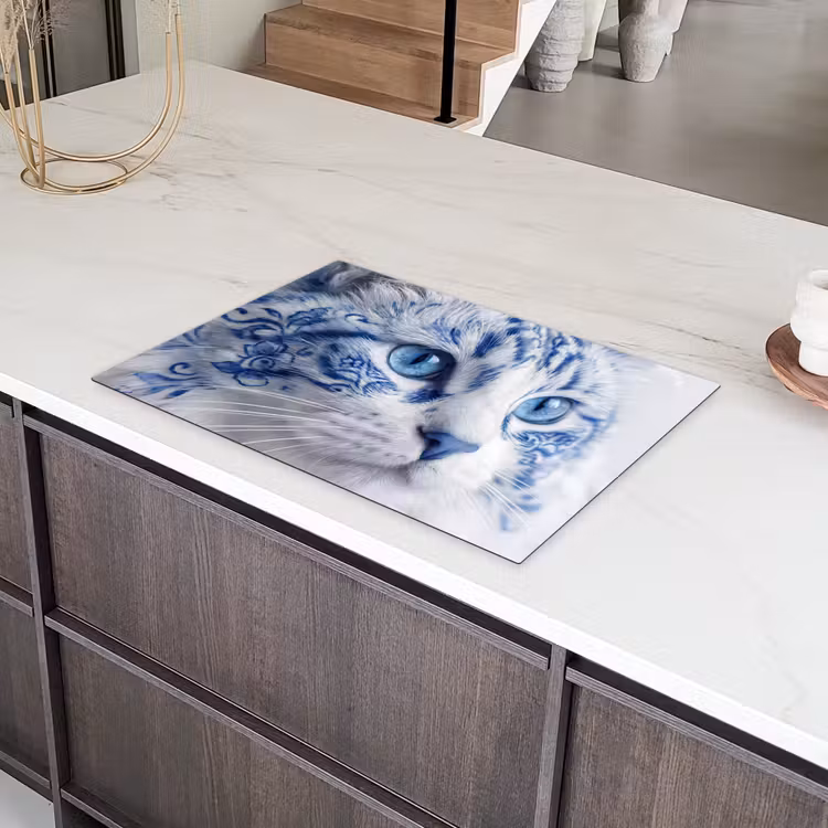 Kat - Patroon - Blauw Inductie beschermer vinyl 3mm klein -sfeer8