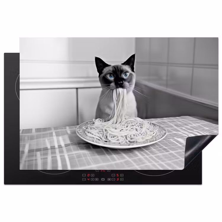 Kat - Siamees - Zwart Wit - Schattig - Dieren Inductie beschermer vinyl 3mm klein -3d