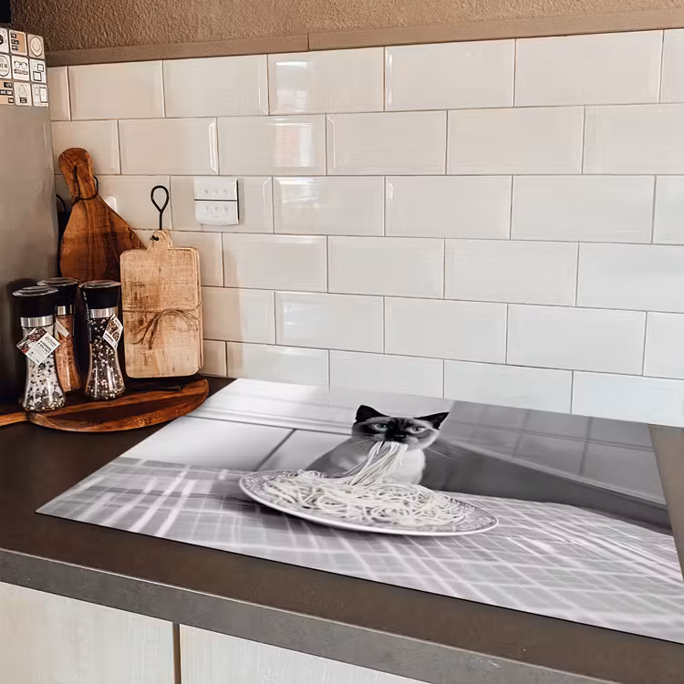 Kat - Siamees - Zwart Wit - Schattig - Dieren Inductie beschermer vinyl 3mm klein -sfeer3