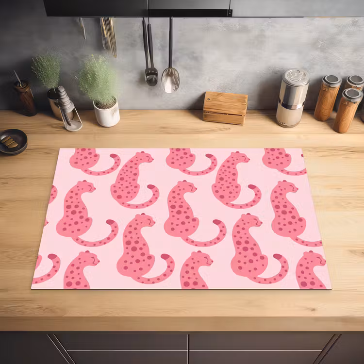 Kat - Gevlekt - Dieren - Patroon - Roze Inductie beschermer vinyl 3mm klein -sfeer5