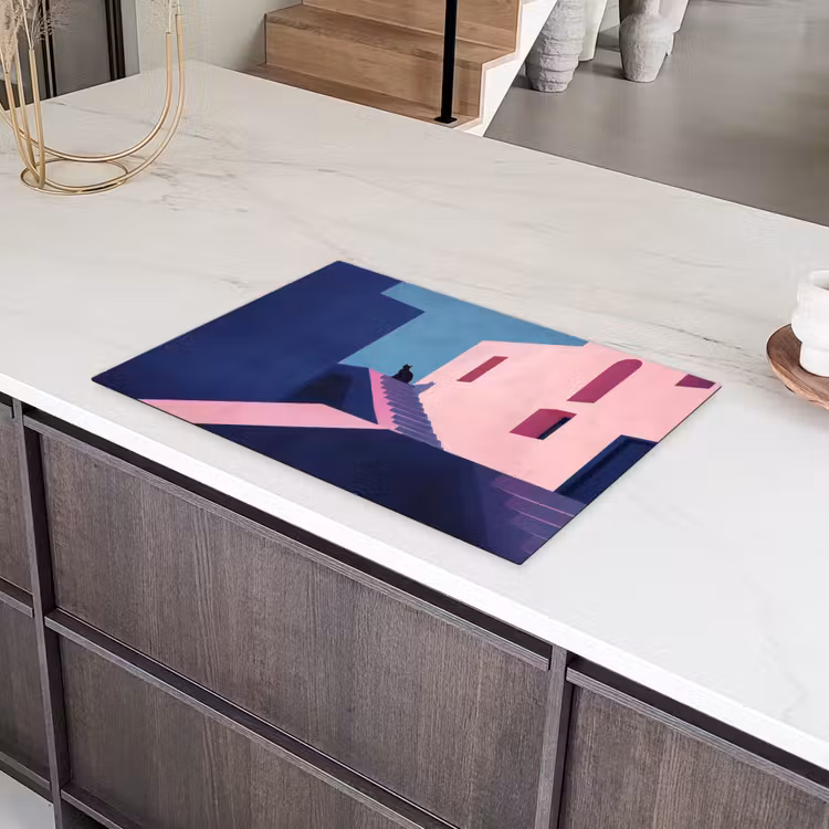 Kat - Trap - Gebouwen - Schaduwcontrasten Inductie beschermer vinyl 3mm klein -sfeer8