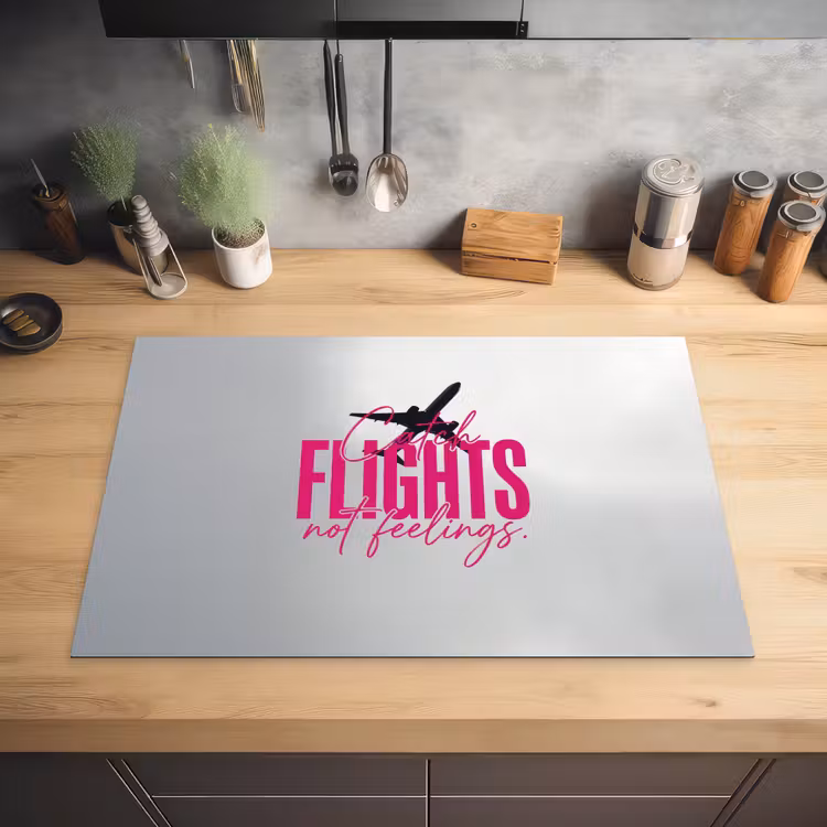 Catch flights not feelings - Vliegtuig - Roze Inductie beschermer vinyl 3mm klein -sfeer5