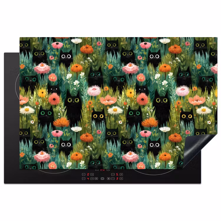 Katten - Bloemen - Kleurrijk Inductie beschermer vinyl 3mm klein 276 -3d